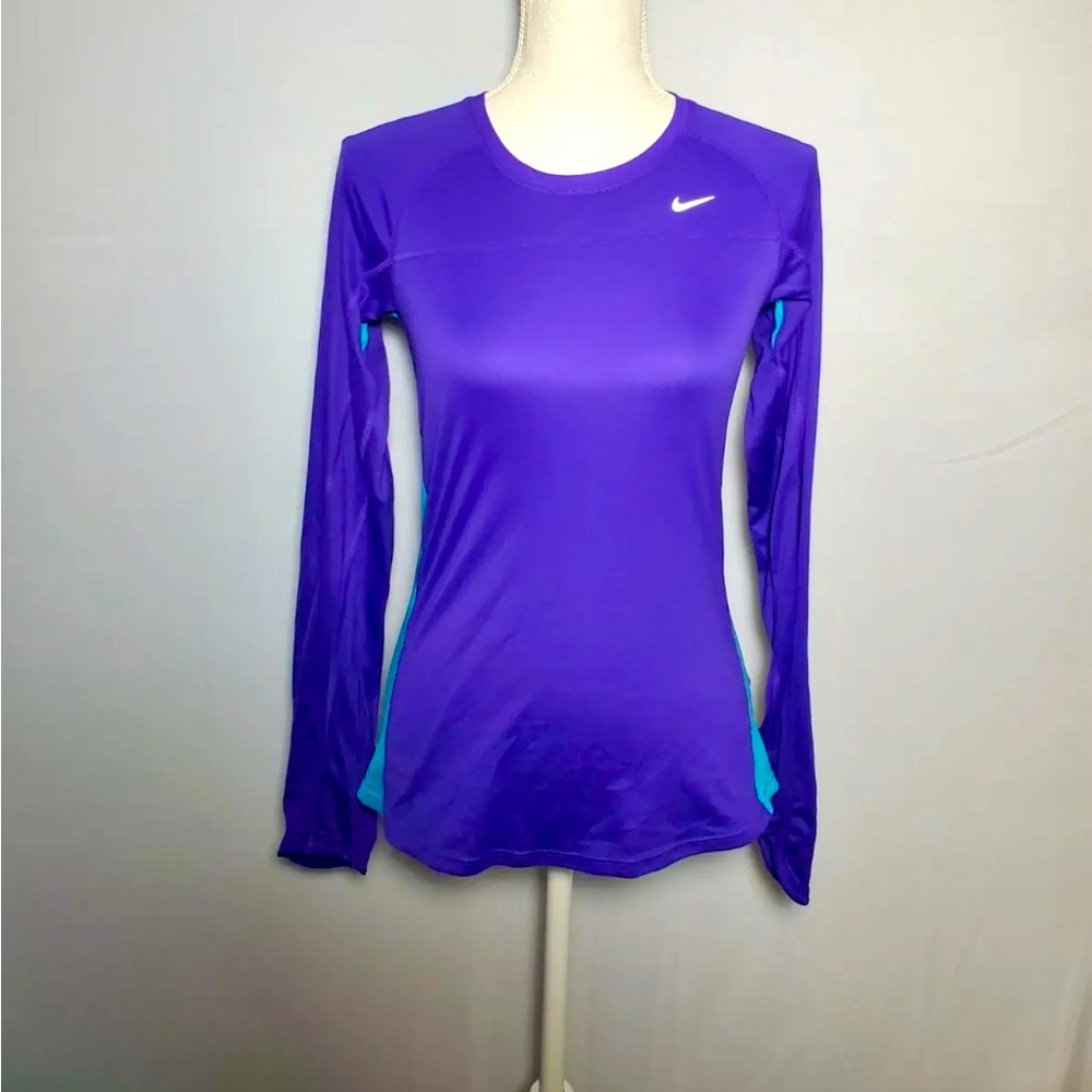 Nike Women's Purple Long Sleeve Athletic Top with Teal Accents